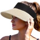 Sombrero visor de paja con ala ancha enrollable color beige para la playa
