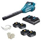 Soprador de Folhas Makita 36V 18V x2, Vel. 54m.s , Motor BL, 4 Bat. 3Ah e Carregador Duplo Profissional DUB362Z
