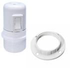 Soquete e27 baquelite semi-roscado c/tecla diâm.38mm c/niple m10x1 branco
