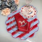 Sousplat Natal Cavalo de Balanço Vermelho e Azul Jogo Americano Kit Mesa Posta Decoração Infantil