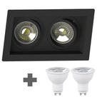 Spot Duplo Embutir Quadrado Recuado Mr16 Preto + Led Save Energy 4,8w 4000k