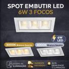 Spot LED Embutir Luminária 3 Focos Tipo Picco 6w Retangular Bivolt 3000k Luz Branco Quente Amarelado Econômico Minimalista Casa Escritório Closet Sala