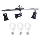 Spot no trilho 3xe27 preto + kit 3 lampadas 7w avant