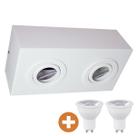 Spot Plafon Box Sobrepor Mr16 Duplo Direcionável Branco + Led