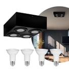 Spot Plafon Sobrepor Box Par20 Quadruplo + Led 4,8w