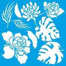 Stencil Litoarte Rose Ferreira 20 x 20 cm - STXX-063 Rosas, Dália e Costela-De-Adão