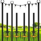 String Light Poles SINLEY, pacote com 4 garfos externos de metal de 3 m