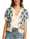 Suéter cardigã MINSURE floral de manga curta azul para mulheres Suéter cardigã MINSURE floral de manga curta azul para mulheres