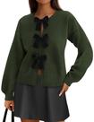 Suéter cardigã PRETTYGARDEN para mulheres Bow Tie Front Army Green