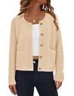 Suéter Cardigan de Punto PRETTYGARDEN Manga Larga Beige XL
