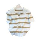 Suéter Cropped Com Padrão Listrado Para Mulheres, Manga Curta, Top Tricotado Para Primavera E Verão