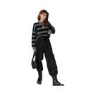 Suéter Cropped Listrado Oversize Feminino Estilo Coreano Vintage Com Manga Longa E Decote Redondo