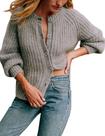 Suéter de cardigã Acmplla Chunky Knit de manga comprida cinza para mulheres