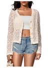 Suéter de cardigã BEAUDRM Crochet Hollow Out com decote em V marfim