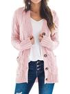 Suéter de cardigã feminino PRETTYGARDEN rosa empoeirado, tricotado, GG