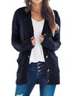 Suéter de cardigã feminino PRETTYGARDEN tricotado azul marinho GG