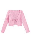 Suéter de cardigã Floerns, gravata frontal, canelada, rosa claro, feminino