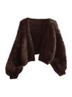 Suéter de cardigã MakeMechic Fuzzy Faux Fur feminino marrom 4GG