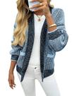 Suéter de cardigã Saodimallsu Waffle Knit de manga comprida azul