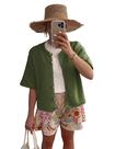 Suéter de cardigã SCUSTY feminino leve de manga curta