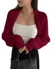 Suéter de cardigã SweatyRocks Open Front Burgundy para mulheres