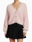 Suéter de cardigã Yimoon Cropped Fuzzy com decote em V tricotado rosa para mulheres