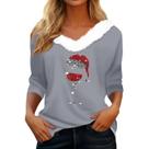 Suéter de Natal COTECRAM feminino plus size com decote em V cinza