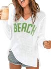 Suéter de praia RoseSeek feminino com decote em V tricotado em crochê branco/verde