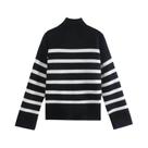 Suéter De Tricô Feminino De Inverno Com Gola Alta E Listras Pretas E Brancas, Manga Longa, Estilo