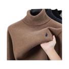 Suéter De Veludo Masculino De Gola Alta, Quente E Espesso, Pullover De Inverno Com Bordado De Pônei