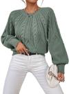 Suéter Dokotoo Fall 2025 Batwing de manga comprida com gola redonda verde Suéter Dokotoo Fall 2025 Batwing de manga comprida com gola redonda verde