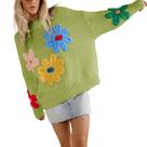 Suéter feminino Aedceal, de malha floral, manga comprida, verde, tamanho L