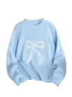 Suéter feminino BEAUDRM com gola redonda com estampa de laço azul claro 13Y