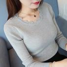 Suéter Feminino Branco De Tricô Slim Fit Com Gola Borboleta Manga Longa Casual Outono Inverno