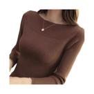 Suéter Feminino Canelado Com Decote Canoa, Manga Longa, Ajustado, Casual, Liso, Para Escritório,