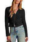 Suéter feminino casual de malha de crochê Cardigan Bianstore preto