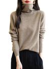 Suéter feminino Chanyarn, 100% lã merino, de gola alta, bronzeado