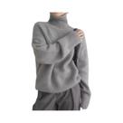 Suéter Feminino De Gola Alta Tricotado, Moda Coreana De Outono, Cor Sólida, Solto, Com Mangas Longas