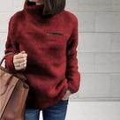 Suéter Feminino De Inverno Com Gola Alta, Cor Sólida, Zíper, Sexy E Moderno