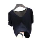 Suéter Feminino De Malha Com Decote Em V, Slim Fit, Pulôver De Verão, Manga Curta, Bodycon AOSSVIAO Suéter Feminino De Malha Com Decote Em V, Slim Fit, Pulôver De Verão, Manga Curta, Bodycon AOSSVIAO