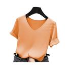 Suéter Feminino De Malha Com Decote Em V, Slim Fit, Pulôver De Verão, Manga Curta, Bodycon AOSSVIAO