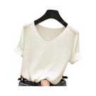 Suéter Feminino De Malha Com Decote Em V, Slim Fit, Pulôver De Verão, Manga Curta, Bodycon AOSSVIAO Suéter Feminino De Malha Com Decote Em V, Slim Fit, Pulôver De Verão, Manga Curta, Bodycon AOSSVIAO