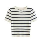 Suéter Feminino De Malha Listrado De Manga Curta Cropped Jersey Pulôver Top 2025 Moda Tricô