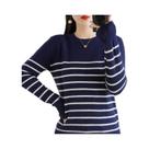 Suéter Feminino De Primavera Com Listras, Manga Longa, Gola Redonda, 100% Algodão, Bicolor Suéter Feminino De Primavera Com Listras, Manga Longa, Gola Redonda, 100% Algodão, Bicolor