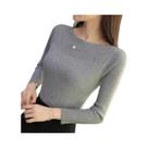 Suéter Feminino De Tricô Canelado Com Gola Canoa E Manga Longa, Ajuste Slim, Casual, Liso, Para Suéter Feminino De Tricô Canelado Com Gola Canoa E Manga Longa, Ajuste Slim, Casual, Liso, Para