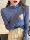 Suéter Feminino De Tricô Canelado Gola Alta Manga Longa Slim Fit Básico Liso Outono Inverno