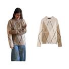 Suéter Feminino De Tricô Com Decote Redondo E Padrão Losango, Moda Casual De Rua, Pullover Elegante