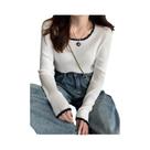 Suéter Feminino De Tricô Com Gola Quadrada, Manga Longa, Ajuste Slim, Bloco De Cores Suaves, Para Suéter Feminino De Tricô Com Gola Quadrada, Manga Longa, Ajuste Slim, Bloco De Cores Suaves, Para
