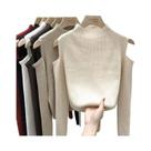 Suéter Feminino De Tricô Com Manga Longa E Gola Alta, Pullover Off-Shoulder
