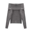 Suéter Feminino De Tricô Com Ombros Descobertos E Manga Longa, Elegante E Casual, Pullover Sólido